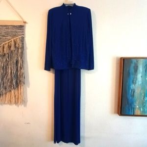 Vintage Alex Evenings Blue Sparkle Jacket and Maxi Dress Set Size 12
